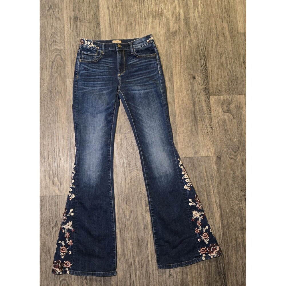 Driftwood Farrah Women's Flare Jeans Floral Embroidered Boho Stretch Denim 26X32 - Picture 6 of 7
